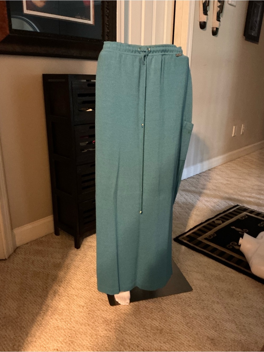 St. John Teal Pull-On Maxi Skirt with Drawstring Waist